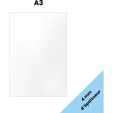 Plaque A3 verre acrylique transparent 4 mm - Taille A3 (29,7 x 42 cm) - Verre synthétique - Plaque PMMA XT - Plexiglass