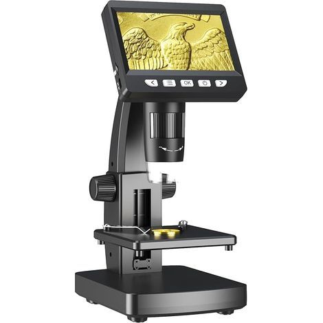 Microscope Numérique 4,3 Pouces, Grossissement 50X-1000X 1080P IPS Screen Monnaie Microscope avec 8 Lumières LED et Batterie Rechargeable, Compatible Windows/Mac OS (1/5)