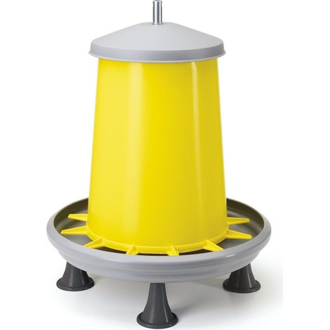 Mangeoire à trémie pour volailles 5kg – Tige en métal réglable – Bordure anti-gaspillage – Couvercle amovible – 4 pieds – River Systems