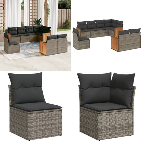 Salon de jardin 8 pcs avec coussins gris résine tressée - Salon De Jardin - Meuble De Jardin - Salon Extérieur - Ensemble De Canapés - Canapé D'extérieur - Home & Living (1/5)