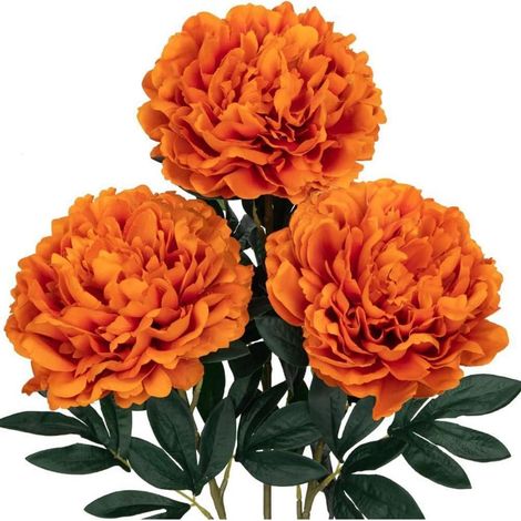 3PCS 74CM Künstliche Pfingstrosen Stiel Rosen Orange Vintage Bouquet (1/5)