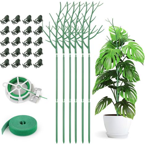 Lntyq 6 Pièces Piquets de Support pour Plantes à Brindilles Détachables, 100CM Bâtonnets de Plantes à Branches Poteaux D’Escalade pour Plantes avec Pinces, Liens Torsadés et Attaches Végétales