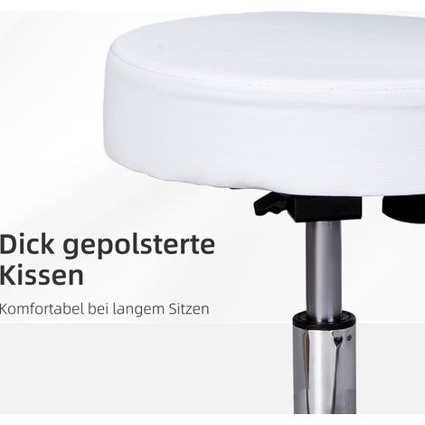 Tabouret pivotant HOMCOM ajustable en hauteur avec dossier blanc, hauteur 72-84 cm, rotation 360°, parfait pour bureau, salon de coiffure, spa et massage. (1/4)