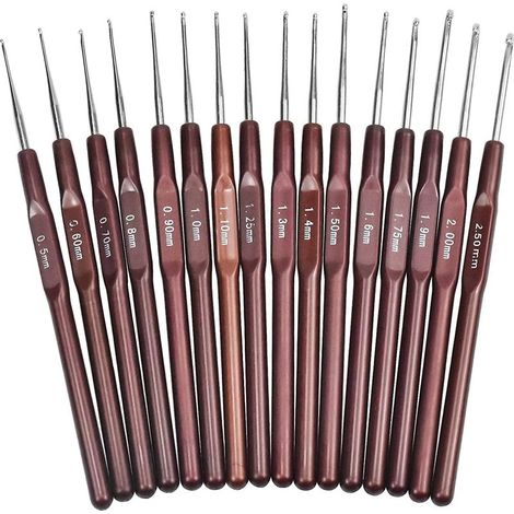 Set mit 16 Aluminium-Häkelnadeln – Tragbares Nähwerkzeug – Leichte Häkelnadel – Stricknadeln – Fadenmarkierer für Nähmaschinen – Für alle Muster und Garnarten (1/5)
