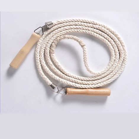 BelleRise - Corde à sauter bois – 3 m coton lin – cardio & coordination – scolaire blanche (1/5)
