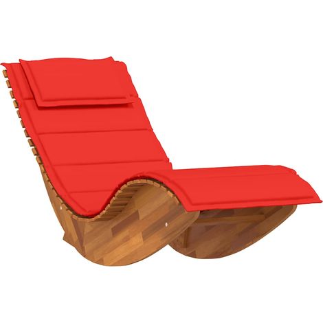Chaise longue  Transat  Bain de soleil à bascule avec coussin en bois massif d'acacia (1/5)