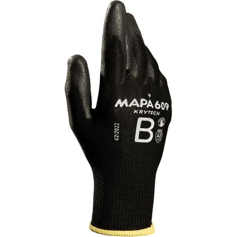 Gants de manutention Mapa KRYTECH 609 taille 8, Résistance abrasion et coupures, 1 Paire, Noir ( Prix pour Paquet de 12 Paires )