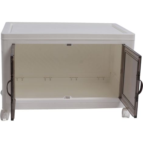 Boîte de rangement pliable et empilable avec double porte magnétique verrouillable et roulettes, coins arrondis, idéale pour la chambre à coucher (1 étage). (1/5)