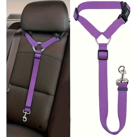 1 Harnais de sécurité pour chien – Dispositif de retenue réglable pour voiture avec boucle métallique robuste (Violet) (1/5)