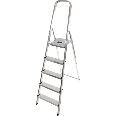 Hailo – Escabeau pliable 5 marches – Hauteur de travail max 3m10 – Plateforme antidérapante en acier – Garde-corps pour sécurité (1/5)