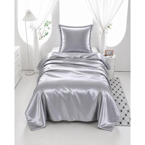 Satin Bettwäsche-Set 155x220cm kühlend silber mit Reißverschluss