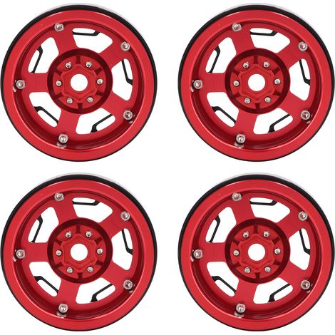 4 moyeux de roue pour voiture RC 1/10 (2,2 pouces, entraînement hexagonal 12 mm, alliage d'aluminium, épaisseur 36 mm, rouge) pour crawler 1/10 (1/5)