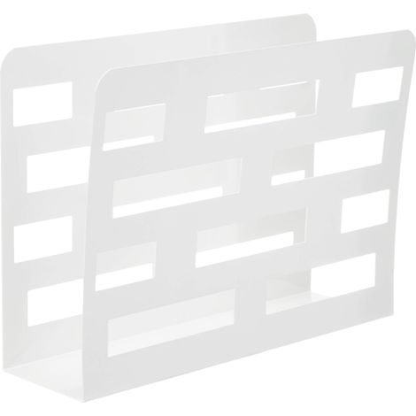 Porte-journaux, panier à magazines, porte-journaux blanc, métal, perforations rectangulaires - Dimensions : L 35 x H 26 x P 10 cm, Style : Moderne (1/5)