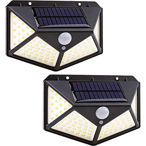 Lampe solaire, 100LED Lampes solaires pour extérieur, 270 ° lampe solaire très lumineuse avec détecteur de mouvement lampe murale de sécurité 3 modes, applique murale étanche pour jardin (1/5)