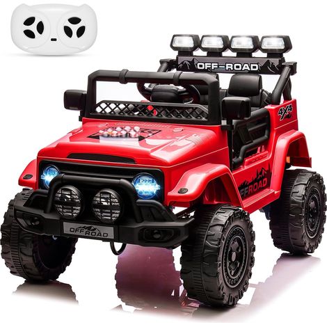 Voiture Électrique 12V, Véhicule Électrique avec Télécommande 2,4G, 3 Vitesses, Musique & LED & Klaxon, Auto Électrique pour Enfants 3+ Ans Rouge (1/5)