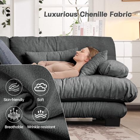 Canapé d'angle modulable luxueux - Canapé nuage surdimensionné en forme de L pour salon, canapé-lit profond avec pouf, velours côtelé, chenille grise (1/5)