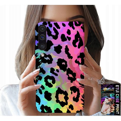 Custodia per Samsung Galaxy A70 - vetro posteriore con stampa leopardata arcobaleno colorata (1/5)