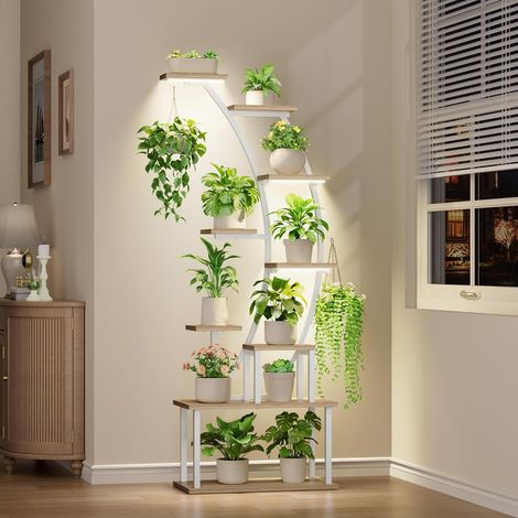 Support pour plantes d'intérieur avec lampes de croissance, étagère en métal à 9 niveaux, 160 cm de haut pour plantes d'intérieur, grande étagère de présentation pour plantes, support d'angle (1/5)