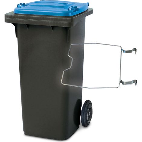 BRB 120 Liter Mülltonne grau/Deckel blau, mit Halter für Müllsäcke (1/2)