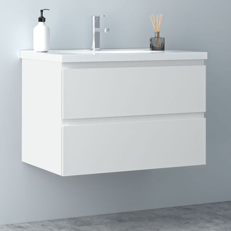 80 cm Badmöbel Set Unterschrank 2 Schubladen soft close Badezimmermöbel Selbstmontierter mit Weiß keramik waschtisch Unterschrank mit Weiß Matt (1/5)