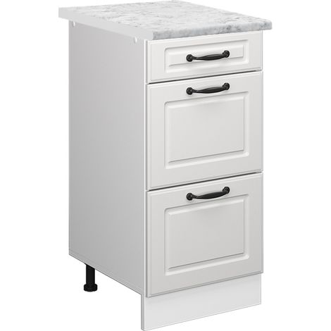 Mueble bajo de cocina R-Line, Blanco casa de campo, 40 cm ET Mármol, Vicco