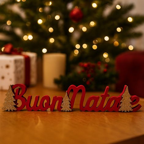 Scritta decorativa in legno "Buon Natale" da appoggio decorazione natalizia -Rosso (1/5)