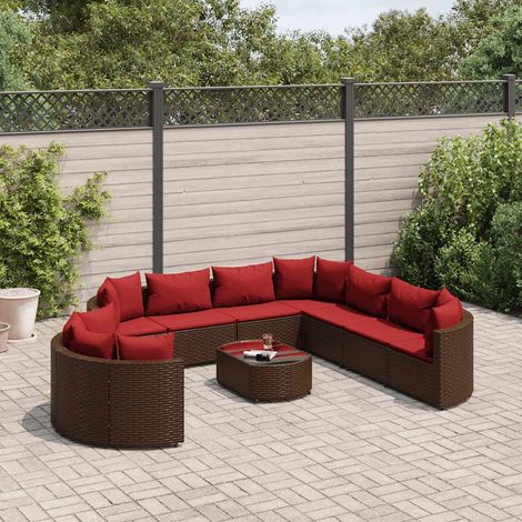 vidaXL Salon de jardin 10 pcs avec coussins marron résine tressée (1/5)