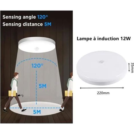 Plafonnier LED 18 W avec détecteur de présence, haute qualité, ultra-fin et rond, détection intelligente, blanc, vendu à l'unité.
