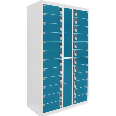 Safelock Laptop-Schrank - Zahlenschloss für jedes Fach - Platz für 24 Laptops oder Tablets - Blau