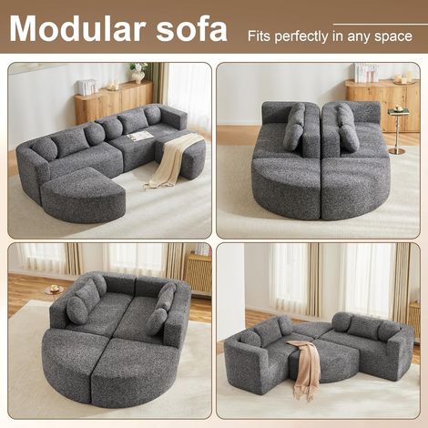 Canapé modulable 4 places Canapé rembourré en nuage entièrement compressé Canapé-lit modulable avec fonction couchage Noir 292x165x68 cm (1/5)