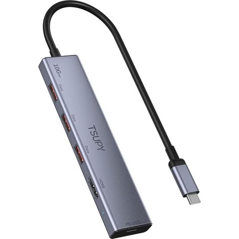 10Gbps Hub USB-C HDMI 4K 60HZ, 4 Data Ports 3A PD 100W 5 en 1 Docking Station,Câble 30CM, Compatible avec iPhone 16 15 Série MacBook iPad Air 2024 Mac Mini M4 Surface Galaxy S24 (1/5)