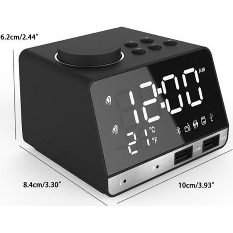 1 Radio Réveil Numérique, Double Alarmes, Haut-parleur Bluetooth, 2 Ports USB, Écran LCD 4,2 Pouces, Affichage Température, Chambre (1/4)