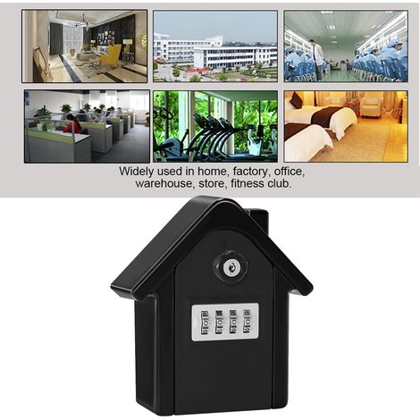 [Boîte de clés] Zinc Alloy Antithief 4 chiffres Noir Kit mural pour maison bureau atelier boîte de stockage sécurisée avec système de code modifiable (1/5)