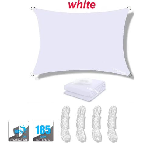 (Blanc, 400x400cm) Voile d'ombrage imperméable, résistante aux UV, adaptée aux patios, jardins, cours, etc., avec anneau en D. (1/4)