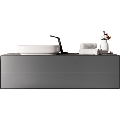 BERNSTEIN - Meuble sous vasque Anthracite mat de salle de bain 160x50x45cm (LxPxH) 2 tiroirs coulissants - MILOU160 Anthracite mat