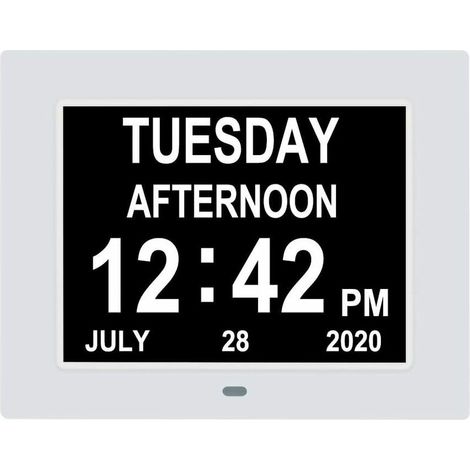 Extra Large Digital Calendar Clock, Date, Time and Day, Clock for Visually Impaired Seniors, 8 Alarm Options, White