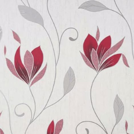 Crown Synergy Floral Red And Grey Wallpaper Textured Vinyl Feature Wall (1/3)
