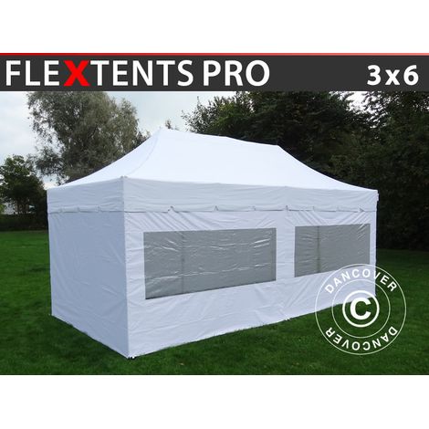 Pop up gazebo FleXtents PRO "Peaked" 3x6 m White, incl. 6 sidewalls