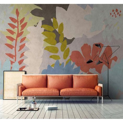 Papier peint panoramique fleuri pour salle de bain Tapisserie panoramique moderne pastel Papier peint panoramique graphique multicolore (1/3)