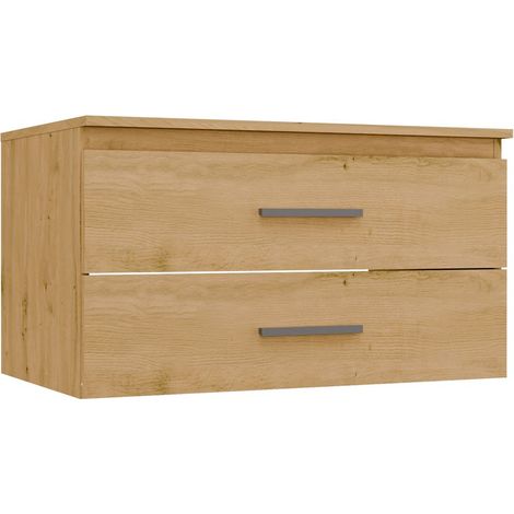 Mobile sottolavabo sospeso da bagno con 2 cassetti, Rovere Artisan, 80 x 50 x 45 cm (1/5)