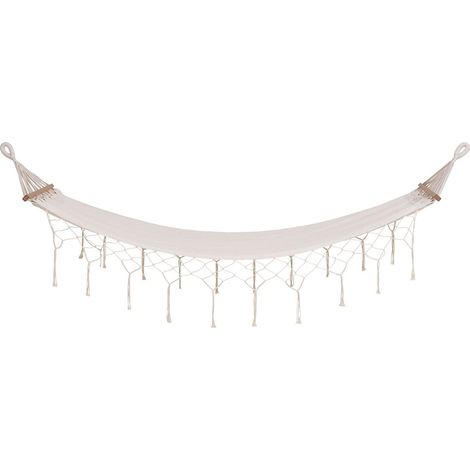 Edessa - Amaca in cotone e poliestere bianco naturale con stecca in larice 80x200 cm