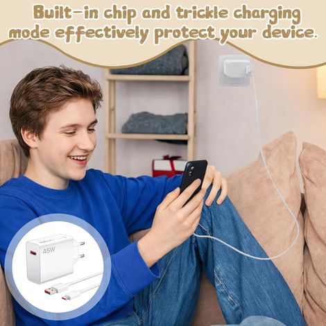 Chargeur 45 W pour Xiaomi, Chargeur Rapide pour Redmi Note 14, 13 et 12, avec câble USB-C 6 A (2 m), Adaptateur Secteur 45 W pour Xiaomi 14, 13, 12, 11, 10, POCO F7 Ultra et Redmi Turbo 4 Pro (1/2)