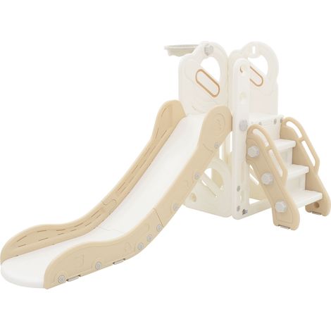 Joyz Kinderrutsche 3 in 1, Weiß-Beige, Kunststoff, Spielturm Set Indoor & Outdoor, Kinder Spielzeug mit Rutsche und Basketballkorb, ab 3 Jahren, Babyrutsche Gartenrutsche Kleinkinderrutsche Rutschbahn