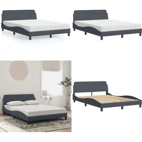 Bett mit Matratze Dunkelgrau 120x200 cm Samt - Samtsofa - Doppelbett - Boxspringbetten - Schlafzimmermöbel - Modernes Bett - Home & Living (1/5)
