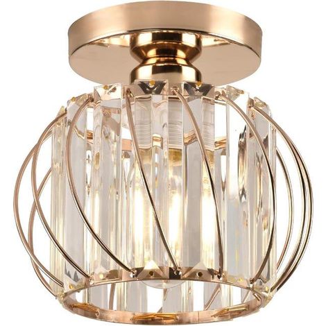 Lustre en cristal, petit plafonnier semi-encastré pour cuisine, couloir, salle à manger, salon, bar (doré) (1/5)