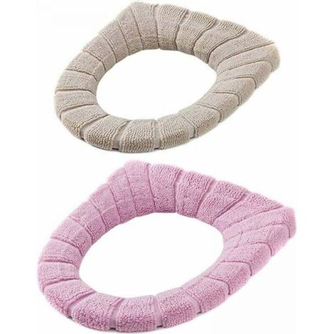 2 Tapis de Coussin de Coussin de Toilette Rétractable Lavable,Warmer Coussin de Warmersiège de Toilette,Universel WC Coussin(Beige, Rose) (1/5)
