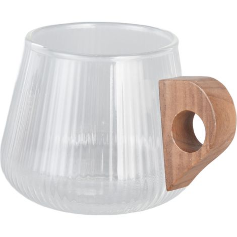 Tasse à café en verre à grain vertical avec poignée en bois, idéale pour voyage, maison, cuisine, restaurant, 450ml