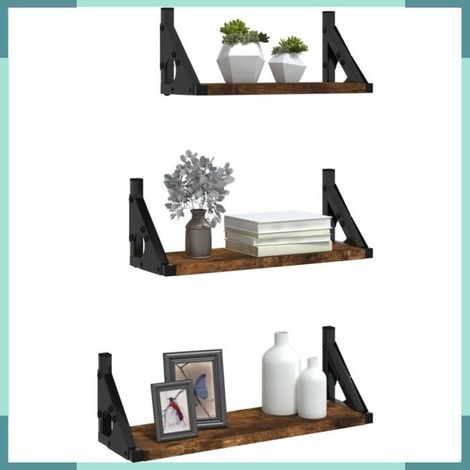 836320 Ensemble d'étagères murales 3 pcs chêne fumé bois d'ingénierie (1/5)