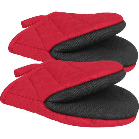 Gants résistants à la chaleur (jusqu'à 500 °C), poignées antidérapantes en silicone, adaptés à une utilisation au four et au gril, rouges. (1/5)