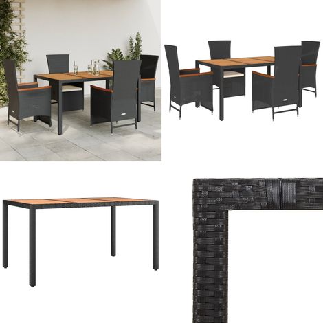 5-tlg. Garten-Essgruppe mit Kissen Schwarz Poly Rattan - Gartentisch - Gartensessel (1/5)